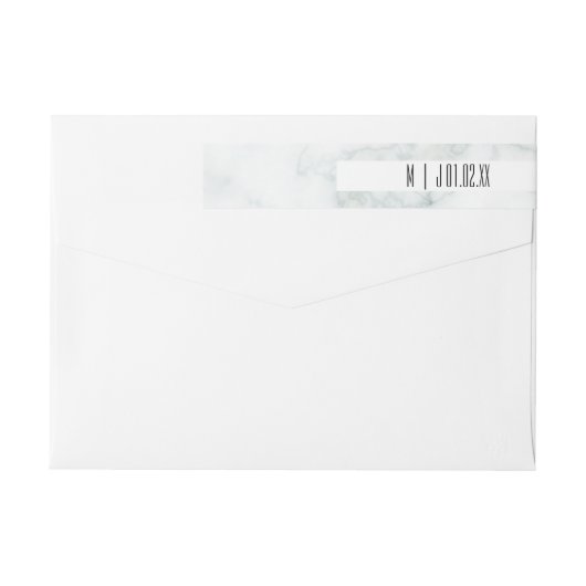 ホワイトマーブルミニマル結婚リストのロゴ ラップアラウンドラベル (裏面)