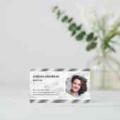 ホワイトマーブルメタリックエステ実在ートフォト不動産仲介業者 名刺 (スタンド正面)