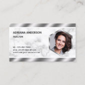 ホワイトマーブルメタリックエステ実在ートフォト不動産仲介業者 名刺 (正面)