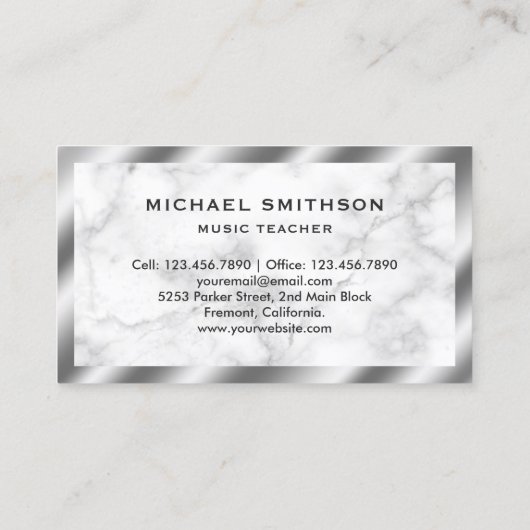 ホワイトマーブルメタリックブルードラムキットドラマー 名刺 (裏面)