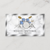 ホワイトマーブルメタリックブルードラムキットドラマー 名刺 (正面)