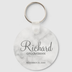 ホワイトマーブルモダンスクリプパーソナライズされたトGroomsman キーホルダー