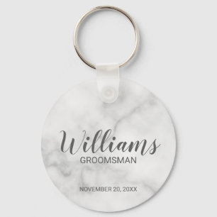 ホワイトマーブルモダンスクリプパーソナライズされたトGroomsman キーホルダー