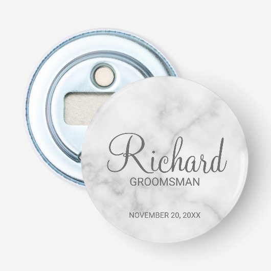 ホワイトマーブルモダンスクリプパーソナライズされたトGroomsman 栓抜き (正面)