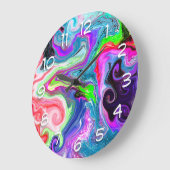 ホワイトマーブルリバーカラフルマーブルアート ラージ壁時計 (傾斜)