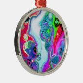 ホワイトマーブルリバーデカラフルジタルフルードアート メタルオーナメント (右)