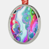 ホワイトマーブルリバーデカラフルジタルフルードアート メタルオーナメント (左)