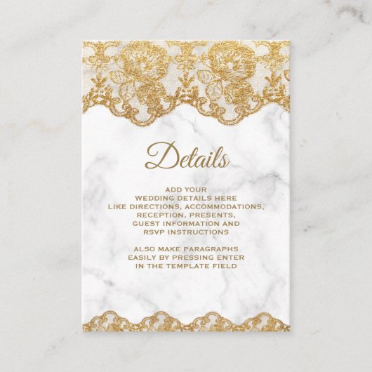 ホワイトマーブルレースとゴールドフォイルレース詳細 エンクロージャーカード (正面)