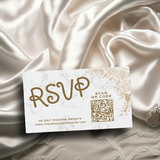 ホワイトマーブルレースQR RSVPムスリム結婚ズウェブサイト エンクロージャーカード