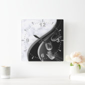 ホワイトマーブル抽象芸術チューリップ スクエア壁時計 (ホーム)