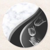 ホワイトマーブル抽象芸術チューリップ ラウンドペーパーコースター (正面)