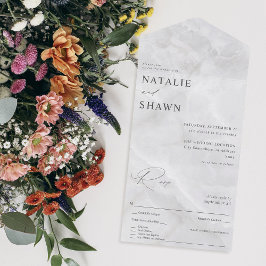 ホワイトマーブル結婚ズ オールインワン招待状