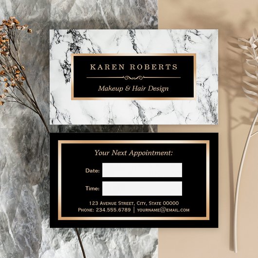 ホワイトマーブル美しいサロンヘアドレッサーアポイントメント 予約カード