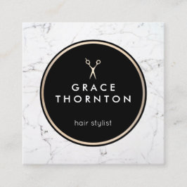 ホワイトマーブル美容師はさみ スクエア名刺