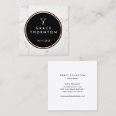 ホワイトマーブル美容師はさみ スクエア名刺 (正面/裏面)