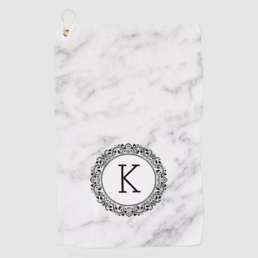 ホワイトマーブル華美サークルモノグラム ゴルフタオル (正面)