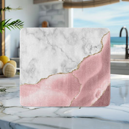 ホワイトマーブル赤面ピンクアゲート金ゴールドグリッター カッティングボード