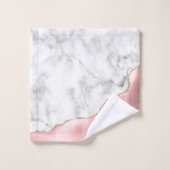 ホワイトマーブル赤面ピンクアゲート金ゴールドグリッター バスタオルセット (ウォッシュタオル)