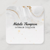 ホワイトマーブル金ゴールドエレガントグリッター前面と背面 スクエア名刺 (正面)