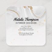 ホワイトマーブル金ゴールドエレガントグリッター前面と背面 スクエア名刺 (裏面)