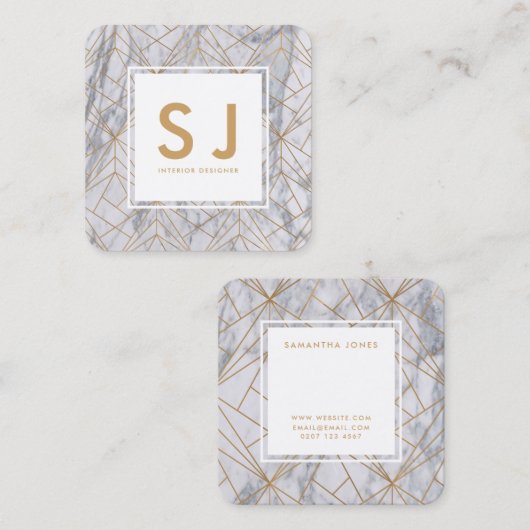 ホワイトマーブル金ゴールドシンプルモダンインテリア設計者 スクエア名刺 (正面/裏面)