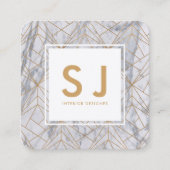 ホワイトマーブル金ゴールドシンプルモダンインテリア設計者 スクエア名刺 (正面)