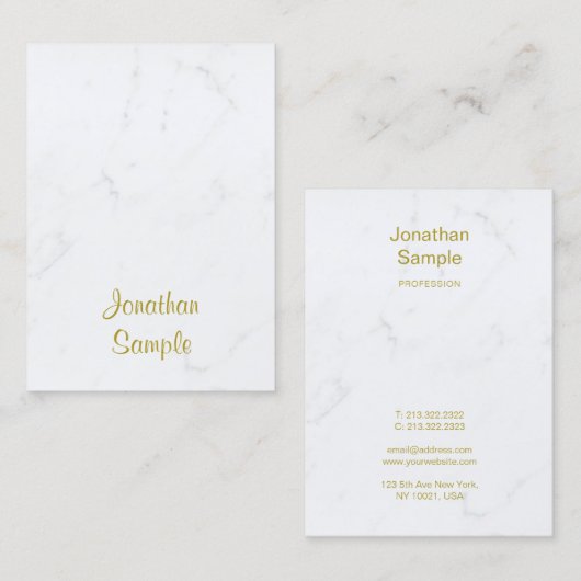 ホワイトマーブル金ゴールドスクリプトラグジュアリーテンプレート モダン 名刺 (正面/裏面)