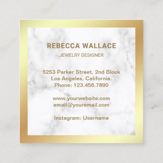 ホワイトマーブル金ゴールドダイヤモンド婚約リングや輪ジュエラー スクエア名刺 (裏面)
