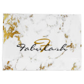 ホワイトマーブル金ゴールドブライダルグリッターネームモノグラム ラージペーパーバッグ (裏面)