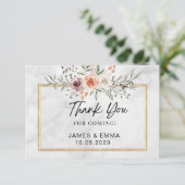 ホワイトマーブル金ゴールドラインフリーフローラ サンキューカード (スタンド正面)