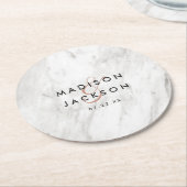 ホワイトマーブル&バラ金ゴールドウェディングレセプションパーティー ラウンドペーパーコースター (アングル)