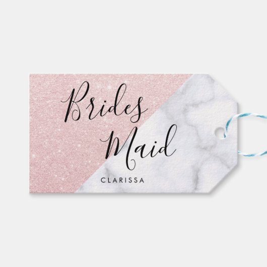 ホワイトマーブル&バラ金ゴールドグリッター花嫁 ギフトタグ (正面(横))