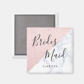 ホワイトマーブル&バラ金ゴールドグリッター花嫁 マグネット (正面/裏面)