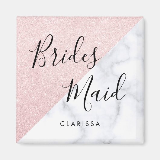 ホワイトマーブル&バラ金ゴールドグリッター花嫁 マグネット (正面)