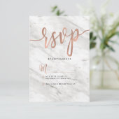 ホワイトマーブル&バラ金ゴールドモダンウェディングRSVP 出欠カード (スタンド正面)