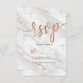 ホワイトマーブル&バラ金ゴールドモダンウェディングRSVP 出欠カード (正面/裏面)