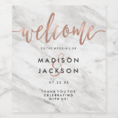 ホワイトマーブル&バラ金ゴールドモダンズ結婚モノグラム ワインラベル (シングルラベル)