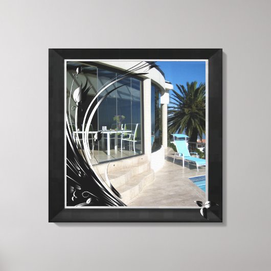 ホワイトマーブル – ブラック抽象芸術フィリーグリー キャンバスプリント (正面)