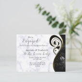 ホワイトマーブル – ブラック抽象芸術婚約 インビテーションポストカード (スタンド正面)