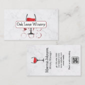 ホワイトマーブル |ワイングラスのロゴ | QRコードの試飲 名刺 (正面/裏面)