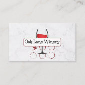 ホワイトマーブル |ワイングラスのロゴ | QRコードの試飲 名刺 (正面)