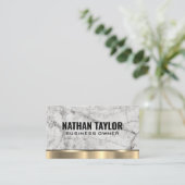 ホワイトマーブル |金ゴールドメタル背景 名刺 (スタンド正面)