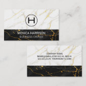 ホワイトマーブル |黒い金ゴールド大理石 名刺 (正面/裏面)