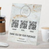 ホワイトマーブルQRコードスキャンして支払うサロンロゴ 台座サイン (インサイチュ)