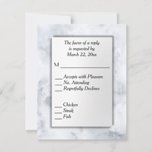 ホワイトマーブルRSVPとメニュー選択 出欠カード (正面)