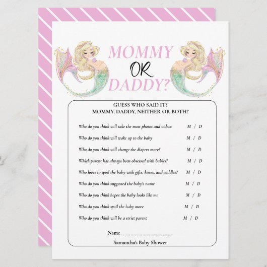 ホワイトマーメイドマザートゥビー。マミーまたはダディー 招待状 (正面/裏面)