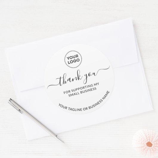 ホワイトミニマリストありがとうロゴラウンドステッカー ラウンドシール (封筒)