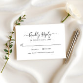 ホワイトミニマリストにタイムレスなブラックスクリプ結婚ト 出欠カード