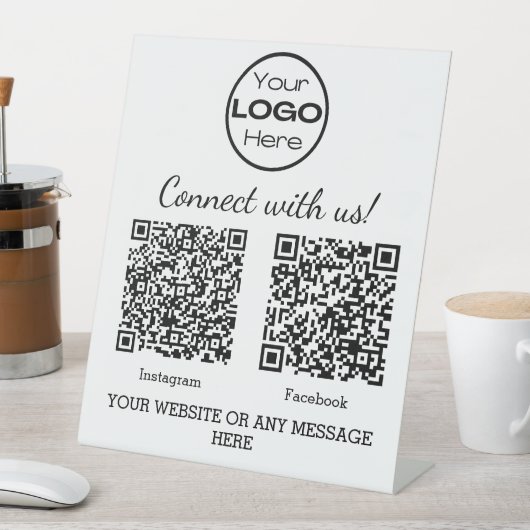 ホワイトミニマリストのビジネスロゴ2つのQRコード 台座サイン (インサイチュ)