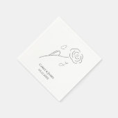 ホワイトミニマリストのフラワーラインアートモノグラム スタンダードカクテルナプキン (角)